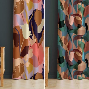 Abstract Leave Curtains, Abstract Retro Living Room Curtain, Printed Bedroom Room Curtain, Boho Curtain, Modern Curtain, Living RoomCurtains