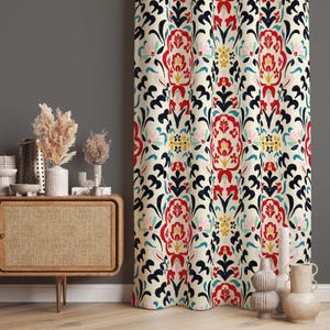 Ethnic Curtains, Traditional Style Curtains, Ethnic Decor Living Room Curtain, Ethnic Drapes, Abstract Flowers Drape, Vintage Drapes