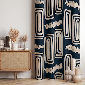Retro Curtains, Abstract Retro Curtains, Mid Century Modern Curtain For Living Room, Nordic Patterned Drapes For Dining Room