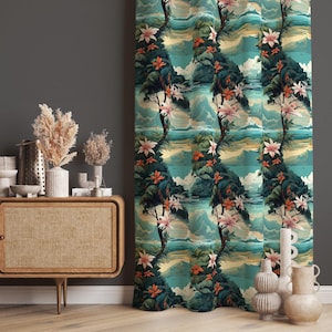Palm Tree Patterned Window Curtains For Coastal Decor, Beach Decor Curtain, Tree Themed Curtains Home, Beach Themed Curtain, Coastal Curtain