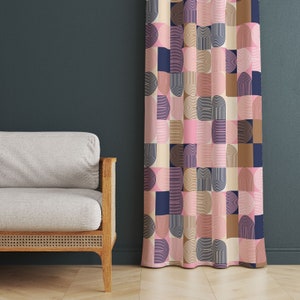 Pink Boho Curtains, Pink Abstract Curtains, Minimalist Patterned Living Room Curtain, Sleek Design For Home Ambiance, Bohemian Drapes