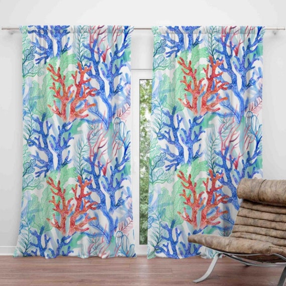 Korallen Algen Design Oceanic Fenster Vorhang, Küsten Eleganz und