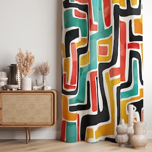 Modern Art Curtains, Colourful Abstract Patterned Modern Home Curtains, Colorful Curtain With Eyelet, Vibrant Curtain For Modern Home