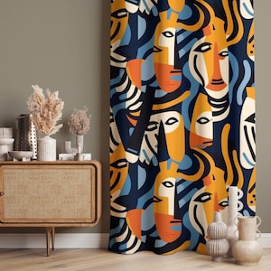 Surrealist Decor For Home, Abstract Face Patterned Decorative Curtains for Living Room, Abstract Face Curtain, Modern Style Curtains