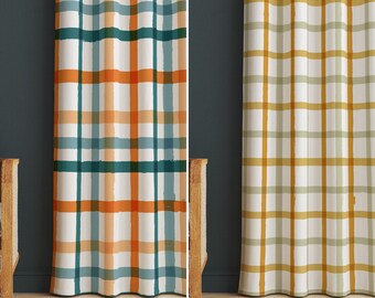Plaid Curtains, Tartan Curtain, Modern Geometric Window Treatment, Bohemian Curtains, Checkered Drapes, Rod Pocket Curtains, Striped Curtain