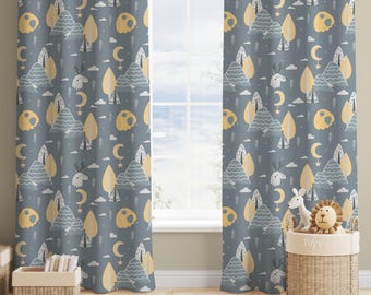 Kids Curtains with Forest and Mountain Theme - Nursery Window Drapes
