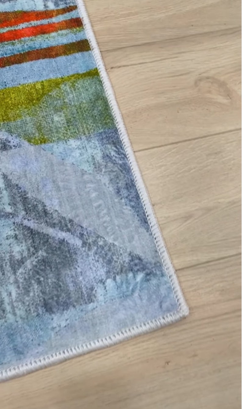 Tropical Boho Rug, Abstract Rugs for Living Room, Colorful Bathroom