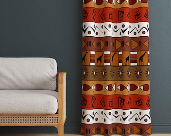 African Curtains: Bold Ethnic Prints - Light-Filtering Panels, Customizable Curtain