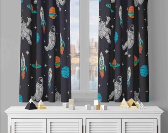 Kids Space Curtains: Rocket Ship & Astronaut Nursery Decor