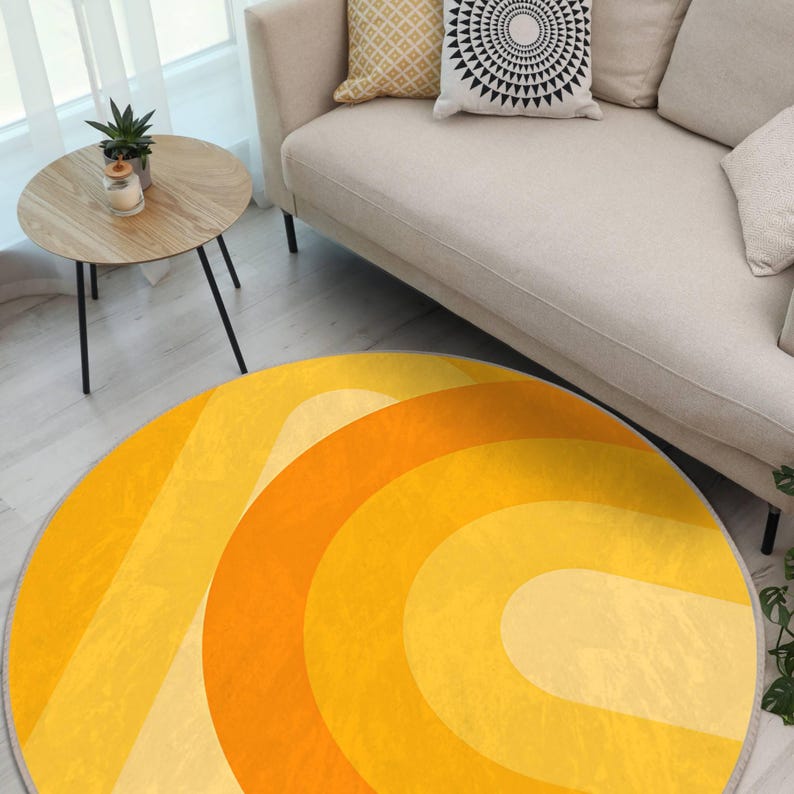 Orange Retro Rugs, Boho Patterned Retro Style Round Carpet, Boho Style