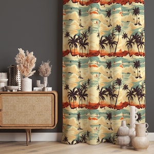 Beach Themed Curtains For Summer House, Palm Tree Patterned Curtains Home, Palm Tree Decor Drapes, Sea Decor Curtain For Summer House