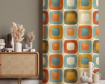 Mid Century Modern Curtains: Colorful Geometric Pattern - Scandinavian Style