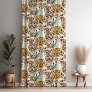 Floral Motifs Curtains, Vintage Style Curtains, Elegant Floral Living Room Curtain, Vintage Floral Curtain, Colorful Pop Art Style Drape