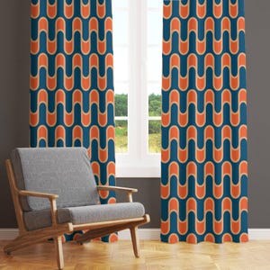 Retro Style Curtains, Retro Style Vintage Curtains, 70s Style Bedroom Room Curtain, 60s Style Curtain, Geometric Vintage Drapes