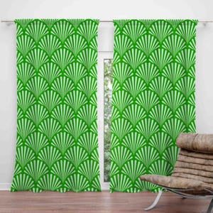 Grüner Muschel-Vorhang, Design-Fenstervorhang, Muschel-Thema, Fischschuppen-Muster, Küstenfenstervorhang, Vorhang, nautisches Strandflair