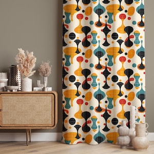 Abstract Retro Decor, Colorful Retro Style Living Room Curtains, Colourful Mid Century Modern Curtain, Retro Living Room Curtain