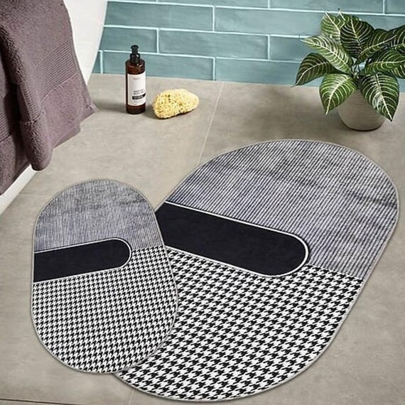 Oval Bath Mats Non Slip Shower Mats Two Piece Barh Rug Sets Boho Bathroom Rugs Brown Bathroom Runner Mat Boho Bath Mats Etsy UK