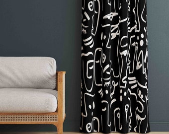 White Face Patterns Abstract Curtains, Abstract Style Curtain, Abstract Patterned Home Curtains, Decorative Curtains Living Room