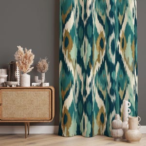 Ikat Curtains, Ethnic Decor Ikat Patterned Curtains For Living Room, Ethnic Drapes, Ethnic Geometric Window Curtain, Green Indian Drapes
