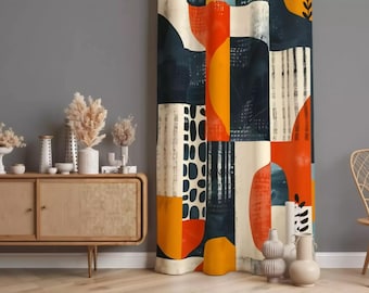Beige, Taupe and Black Abstract Pattern Curtains, Modern Geometric ...