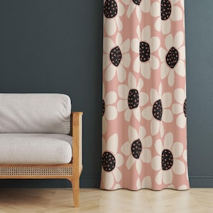 Daisy Patterned Pink Curtains, Daisy Decor Home, Daisy Curtains For Home, Boho Home Decorative Curtain, Elegant Floral Living Room Curtain