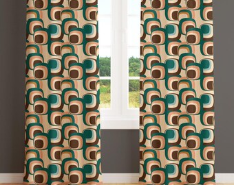 Retro Printed Curtains: 70s Style Living Room Drapes