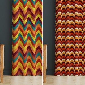 Colorful Retro Decor Home Curtains, Dining Room Curtain, Geometric Curtain, Home Curtains, Retro Home Drapes, Ethnic Decor Curtain