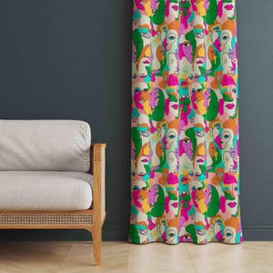 Abstract Face Patterned Window Curtains, Abstract Female Face Design Home Curtains, Female Face Curtain, Abstract Patterned Drape