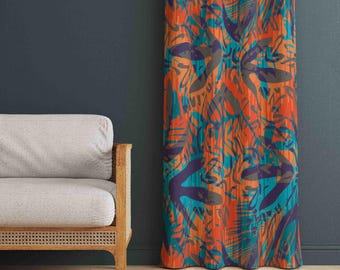 Abstract Tropical Leaf Curtains: Brightly Colored Boho Home Decor