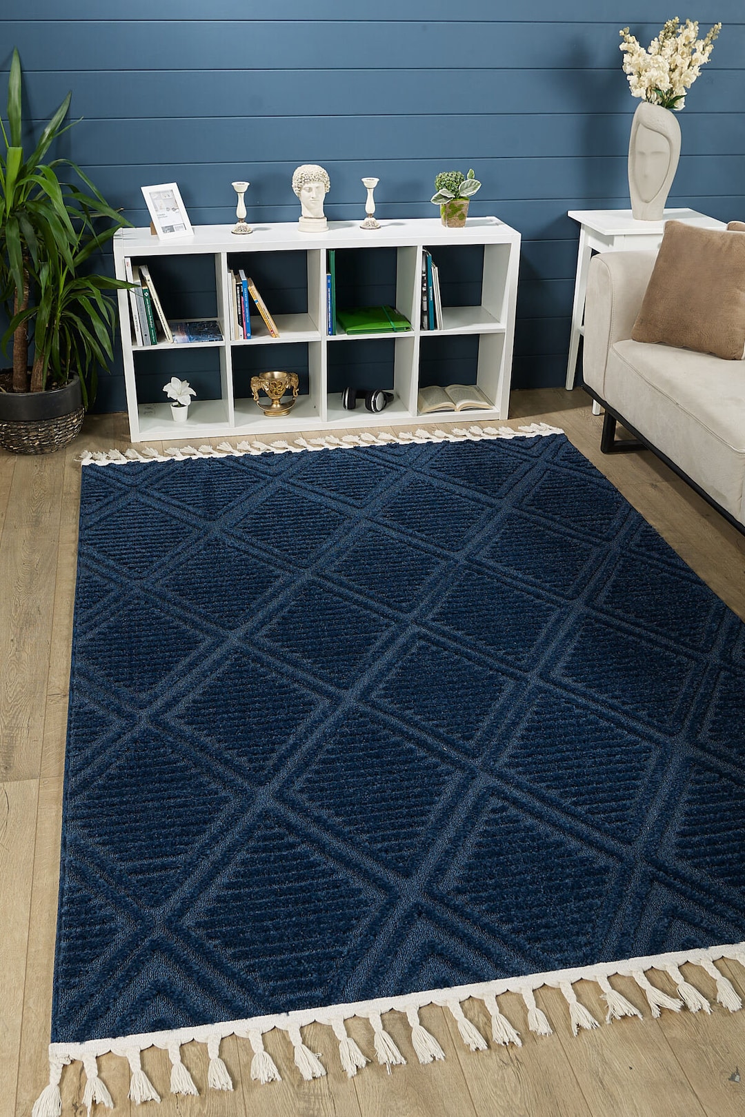 Navy Blue Rug for Living Room, Dark Blue Living Room Rug, Living Room