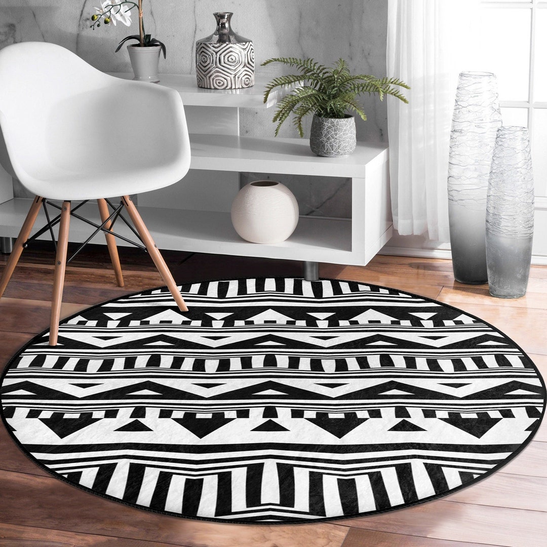 Nordic Rug Black and White Round Carpet Round Nonslip Rugs Etsy