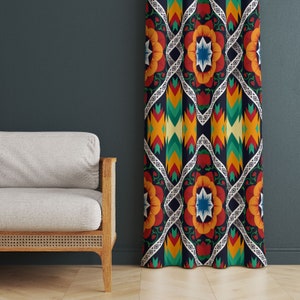 Retro Living Room Curtains, Retro Style Colorful Curtains, Colourful Abstract Patterned Retro Curtain, Ethnic Style Colorful Retro Drapes