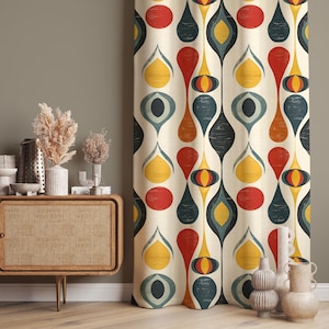 Retro Style Living Room Curtains, Printed Bedroom Curtain, Retro Home Decorative Curtain, Modern Curtains, Geometric Window Drapes