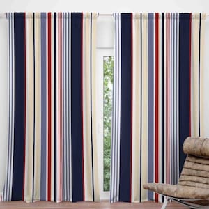 Vertical Stripes Patterned Curtains For Marine Decor, Colorful Home Drapes For Living Room, Contemporary Curtain, Rod Pocket Curtain