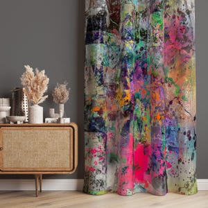 Modern Art Style Curtain, Abstract Decor Home Curtains, Vibrant Colorful Modern Home Curtains with Watercolor Style, Modern Drapes