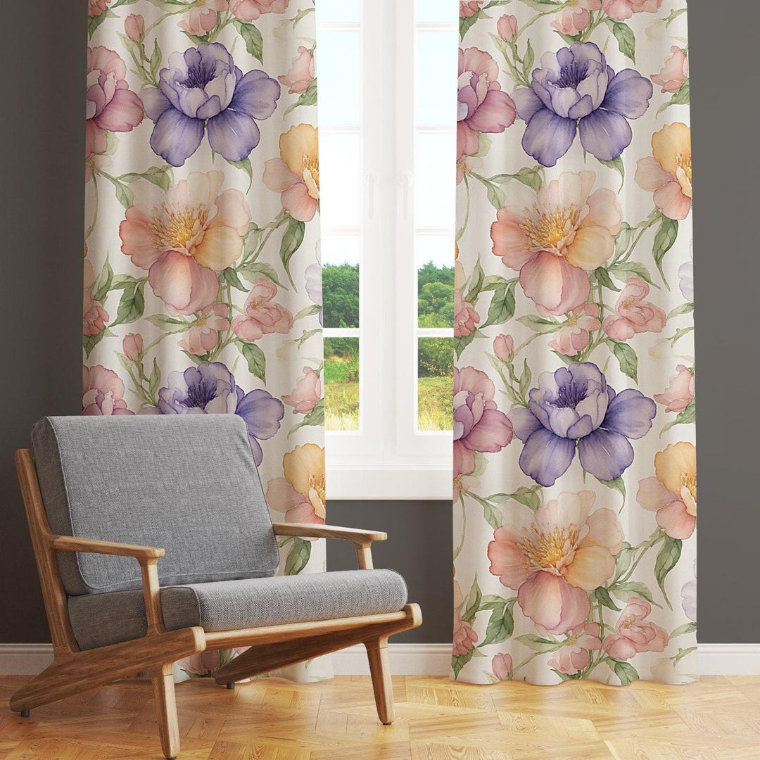 Watercolor Curtains, Vintage Curtains, Floral Curtain, Elegant Floral Living Room Curtain ...