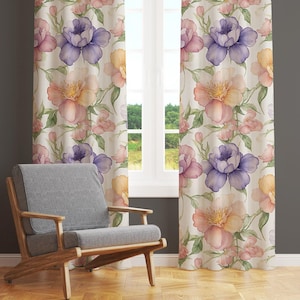 Watercolor Style Floral Patterned Curtains, Vintage Curtains, Floral Curtain, Elegant Floral Living Room Curtain, Vintage Drape, Flower Syle