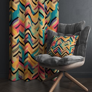 Modern Art Decor, Abstract Curtains, Colorful Curtain With Eyelets Options, Vibrant Drape Panels, Colorful Decor Home Drapes, Custom Curtain