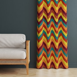 Colourful Curtains, Colorful Retro Decor Home Drape, Geometric Curtain, Home Curtains, Retro Home Drapes, Ethnic Decor Curtain