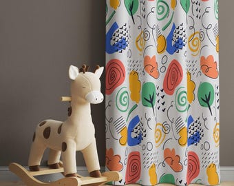 Abstract Kids Room Curtains: Colorful Nursery Decor Drapes