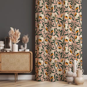 Flower Patterned Curtains, Vintage Curtains, Red Flower Patterned Elegant Living Room Curtain, Retro Colorful Drapes, Floral Drapes Vintage