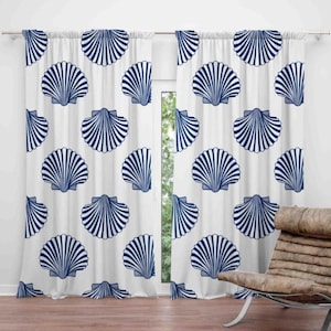 Muschel gemusterte Fenster Vorhänge, Vorhang Nautische Dekor, Küsten Eleganz und Muschel Fenster Vorhänge, charmante Vorhang Küstenmarine