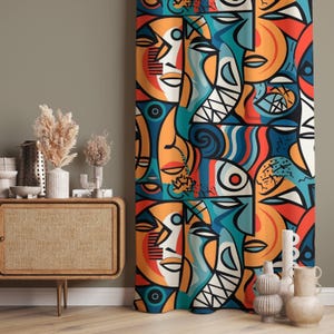 Modern Art Decor, Abstract Face Patterned Decorative Curtains for Living Room, Abstract Face Curtain, Modern Style Curtains, Abstract Home