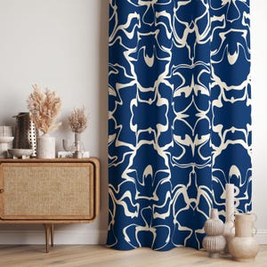Blue Abstract Drapes, Retro Curtains, Blue Retro Curtain For Dining Room Curtain, Nordic Print Drapes, Decorative Drapes For Living Room