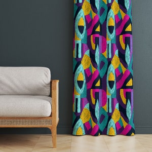 Colourful Abstract Decorative Curtains, Colorful Curtains, Abstract Decor Home Curtains, Leaf Patterned Home Drapes, Vibrant Curtain Panels,