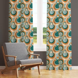 Mid Century Modern Curtains, Retro Curtains, Nordic Printed Bedroom Curtain, Boho Home Decorative Drape, Vintage Drapes, Green Drapes