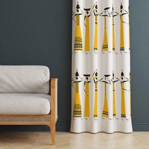 African Curtains, Yellow African Women Patterned Home Curtains, Ethnic Pattern Home Curtain, Decorative Curtain, African Decor Drapes Home