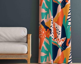 Colorful Leaf Pattern Curtains: Modern Abstract Living Room Drapes