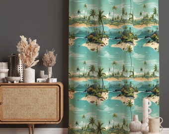 Palm Tree Patterned Home Curtains, Palm Tree Decor Drapes, Beach Themed Curtains, Beach Decor For Home, Sea Decor Curtains For Summer House
