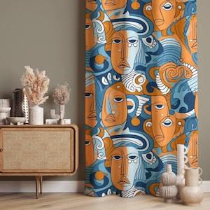 Picasso Patterned Curtains, Picasso Style Abstract Face Pattern Home Curtain, Abstract Style Curtain, Abstract Patterned Home Drapes